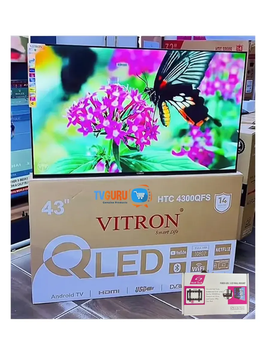 vitron 43 inch qled Vitron 43" Inch QLED HTC4300QFS FHD Smart Android TV, Bluetooth Enabled - Image 1