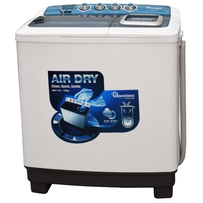 2026/08/1002596797.jpg Ramtons 10KG Washer, 8.5KG Spin Twin Tub Semi Automatic - RW/116 - Image 1